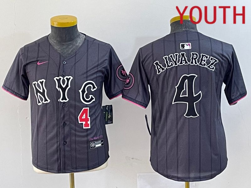 Youth New York Mets 4 Alyarez Black City Edition 2024 Nike MLB Jersey style 3